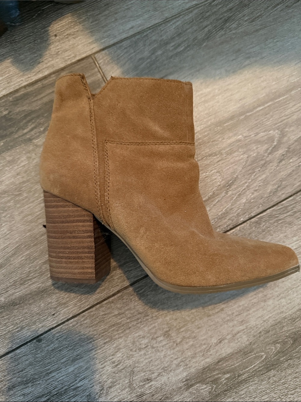 Nine West Tan Suede Stacked Heel Ankle Booties